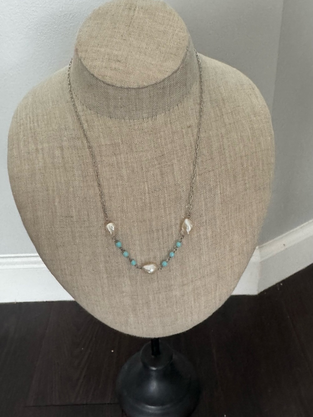 Delicate Silver Necklace with Turquoise Beads and Pearls